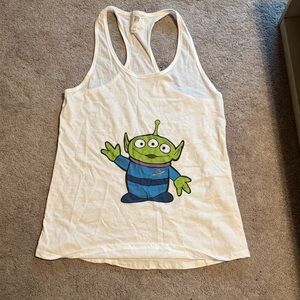 White Racerback Tank with Green Alien Graphic